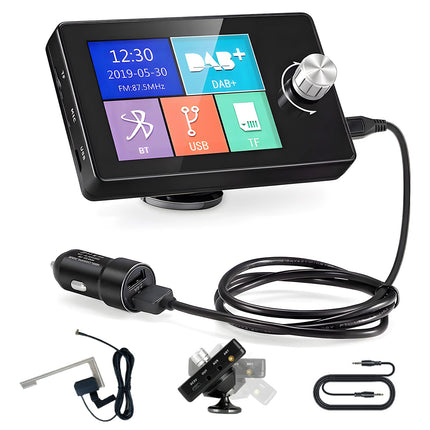 Inefala DAB DAB+ autoraadio adapter 2,8-tolline LCD värviline ekraan Bluetooth käed-vabad kõnede, DAB-saatja, FM-saatja, AUX sisend/väljund, TF-kaardi muusika taasesitus, autolaadija