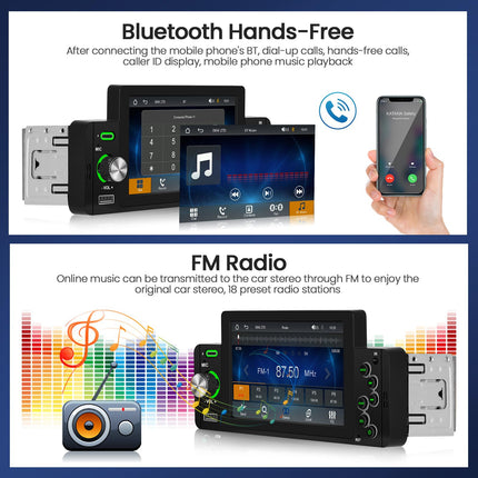 Hikity autoraadio 1 DIN Carplay ekraaniga Android Auto raadio Bluetoothi ​​ja vabakäefunktsiooniga, 5-tolline puutetundlik ekraan, autoraadio FM/EQ SWC Type-C/AUX/USB+tagurduskaamera