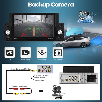 CAMECHO Carplay autoraadio 1 DIN koos Carplay Android Auto-ga, 5,9-tolline puutetundlik ekraan, ühe DIN autoraadio Bluetooth EQ-ga, FM/USB roolil juhtimine + tahavaatekaamera ja mikrofon