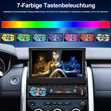 CAMECHO 1 DIN Carplay/Android Auto/Peeglingi autoraadio ekraaniga, 7-tolline mootoriga pikendatav puutetundlik ekraan, autoraadio Bluetooth peeglilingiga (Android/IOS) + väline mikrofon + tahavaatekaamera