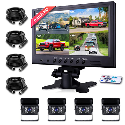 Podofo tahavaatekaamera kaabel monitoriga 9'' 4 kaamerakomplektiga 1/2/3/4 jagatud ekraaniga IP68 veekindel öönägemissüsteem veoautole/haagisele/bussile/kaubikule 2x10M ja 2x20M kaabel 4-kontaktiline lennundusliides 12-24V