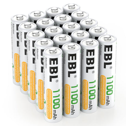 EBL AAA battery 1100mAh 20 pieces Micro AAA rechargeable batteries type NI-MH high charging cycles