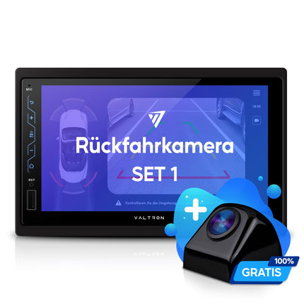 VALTRON RX-820HD 2-DIN multimeedia autoraadio, 7-tolline puutetundlik ekraan, juhtmevaba Android Auto ja CarPlay, USB, Bluetooth, tipptasemel tuuner, 16-ribaline graafiline ekvalaiser, must, tahavaatekaamera (SET1)