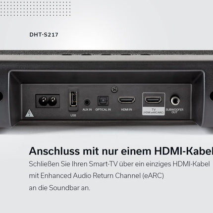 Denon DHT-S217 2.1 heliriba Dolby Atmose, sisseehitatud subwooferi, Bluetoothi, 4K UHD ja HDMI ARC-iga, must