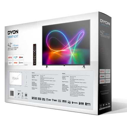 DYON Smart 42 XT - 105 cm (42-tolline) televiisor (Full HD nutiteler, HD kolmekordne tuuner (DVB-C/-S2/-T2), Prime Video, Netflix ja HbbTV)