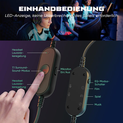 FIFINE mängukõrvaklapid mikrofoniga, kõrvaklapid kaabliga, USB-kõrvaklapid arvutile PS4 PS5, RGB-kõrvaklapid 3 ekvalaiseri režiimiga, ruumiline heli ja kõrvapadjad