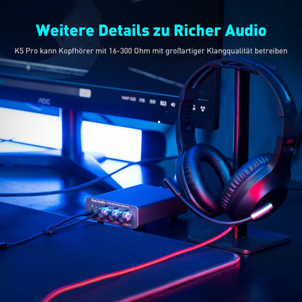 Fosi Audio K5 Pro Headphone Amplifier, USB C DAC Amplifier Headphone HiFi, USB/Optical/Coaxial/Microphone Inputs to 3.5mm AUX/RCA Output, Gaming DAC AMP Hi-Res for PS5/ PC/MAC/Active Speakers