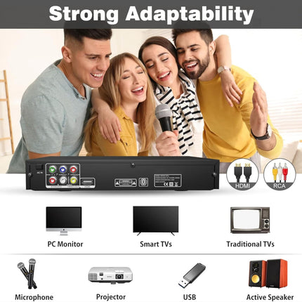 HDMI DVD-mängija 1080P, mitme regiooni tuvastus teleri jaoks, HDMI AV-port/USB/mikrofoni sisend, NTSC/PAL süsteem, kaugjuhtimispult, HD kõigi piirkondadega