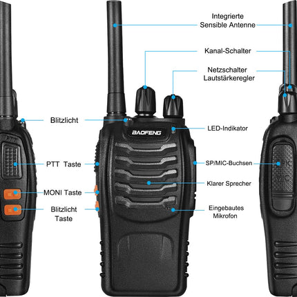 Baofeng Walkie Talkie PMR446 kahesuunaline raadio professionaalne intercom 16 kanaliga raadiovastuvõtja saatja-vastuvõtja, kaasa arvatud aku, peakomplekt ja USB laadimisjaam (3 pakki)