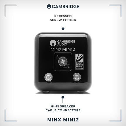Cambridge Audio Minx Min 12 - Kompaktne juhtmega satelliitkõlar BMR kõlaritehnoloogiaga - Komplektis võtmeaugu kinnitus diskreetseks ja lihtsaks seinale paigaldamiseks - Must