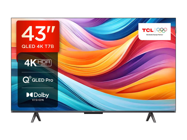 TCL 43T7B 43-tolline QLED Pro teler, 4K Ultra HD, HDR Pro, Google TV toega nutiteler (Dolby ja Atmos, liikumise selgus, käed-vabad hääljuhtimine, ühildub Google Assistant ja Alexaga)