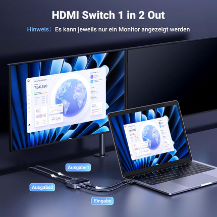 UGREEN HDMI-lüliti 8K@60Hz 4K@144/120/60Hz, alumiiniumist 2 sisse- ja 1 välja/1 sisse- ja 2 välja lüliti PS5/PS4/Xboxi/TV Boxi/Blu-ray mängija/DVD-mängija/projektori/monitori/sülearvuti jaoks