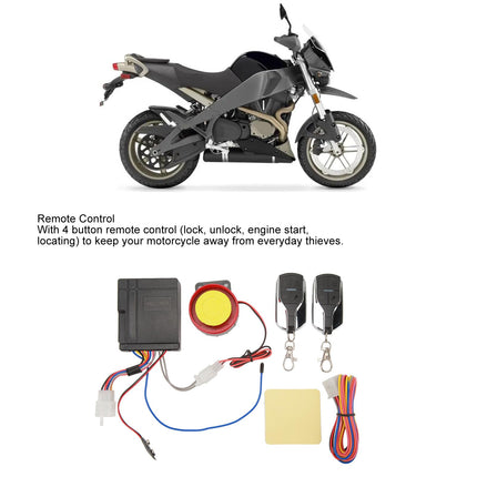 Motorcycle alarm system, 12 V, universal remote control, alarm set for scooter, motorcycle