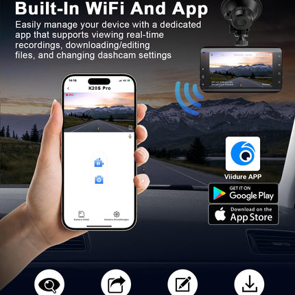 Auto videoregistraator ees/taga 4K, WiFi-ga videoregistraator 64 GB SD-kaardiga, tagurdamisassistendiga auto videoregistraator, öönägemine, 170°+140° lainurk, 3" IPS, parkimise jälgimine, G-andur, tsükkelsalvestus, jagatud laadimiskaabel, MAX 256G