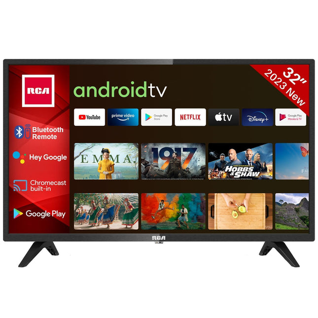 RCA RS32H2 Android Smart TV 32 inches (80 cm) with Google Assistant, Chromecast, Netflix, Prime Video, Google Play, YouTube, Disney+, WiFi, BT remote control with microphone, triple tuner
