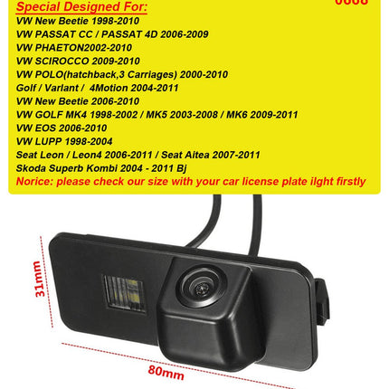 Tahavaatekaamera öönägemisega auto tahavaatekaamera parkimisabi tagurdussüsteemi asendus VW Golf V Golf 5 Scirocco EOS Lupo Passat CC Polo (2 puuri), Phaeton Beetle SEAT Variant