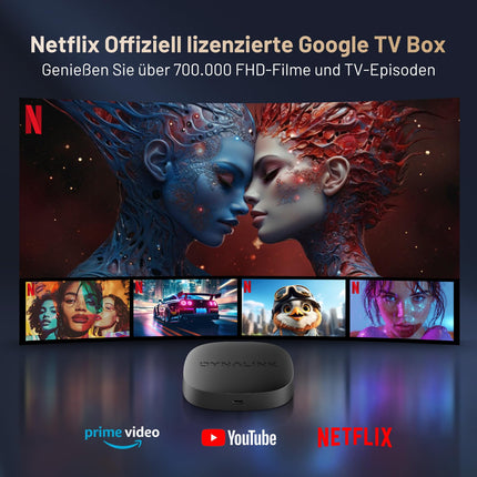 Google TV Box - 4K nutiteleri karp HDR10+ UHD, Dolby Audio, Google'i/Netflixi sertifikaadiga, AV1, 2 GB + 16 GB, 2,4 G + 5 G WiFi, BT5.0, voogedastusmeedia mängija, Google Assistant, ekraanipeegel