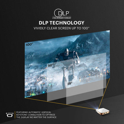 Kodak kaasaskantav üliminiprojektor 75 - HD LED DLP laetav projektor 100 ekraaniga, sisseehitatud kõlariga - HDMI, USB ja Micro SD