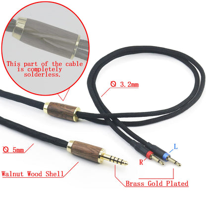 4.4mm Balanced Cable 6N OCC Copper Silver-Plated Cable Walnut Wood Shell Compatible with Monolith M1060, M1060C, M565, M565, for AudioQuest NightHawk Headphones (2X 2.5mm Version)