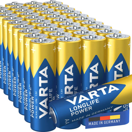 VARTA AA batteries, 40 pieces, Longlife Power, alkaline, 1.5V, for toys, wireless mice, flashlights, Made in Germany