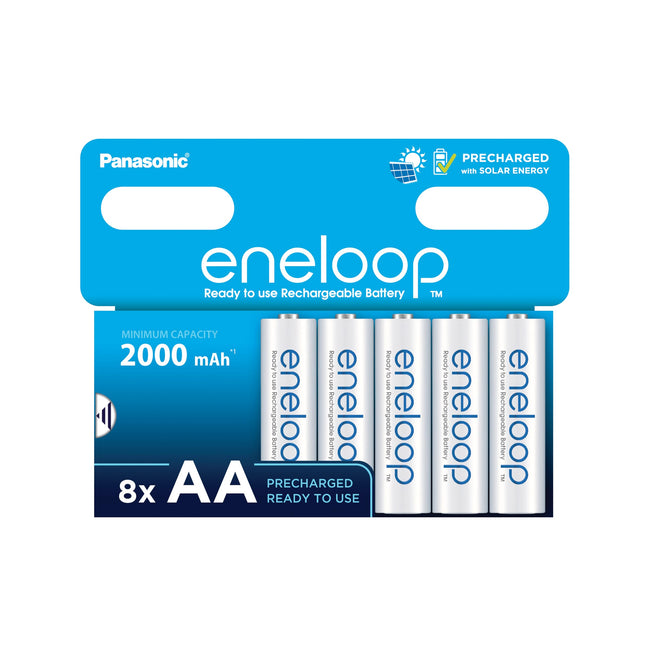 eneloop, AA/Mignon NI-MH rechargeable battery, 8-pack, capacity with min. 2000 mAh, ready-to-use NI-MH rechargeable batteries, rechargeable up to 2000 times, plastic-free packaging, standard, white