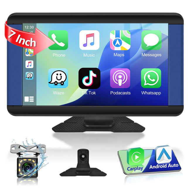Podofo juhtmevaba Carplay autoraadio kaasaskantav Android Auto 7-tolline juhtmevaba autostereo vastuvõtja 1080P tahavaatekaamera, Carplay ekraan Bluetooth Mirror Link Siri FM AUX-iga