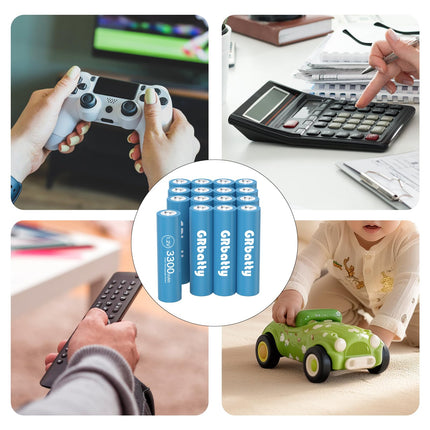 GRbatty AA Rechargeable Battery NI-MH, 3300mAh Long-lasting, 1.2V 1200 Cycles Rechargeable AA Batteries - and business devices - 16 pieces for household