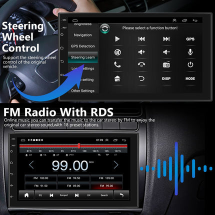 Android autoraadio 2G+64G juhtmevaba Carplay Android Auto kahe DIN-mäluga raadio satelliitnavigatsiooniga 7-tolline puutetundlik ekraan GPS navigatsioon Bluetooth WiFi FM RDS meediavastuvõtja tahavaatekaamera ISO-adapterkaabel