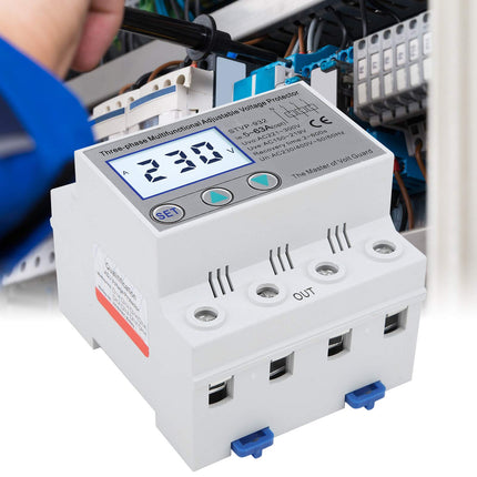 Pingekaitse, 230V/400V AC reguleeritav pingekaitse STVP-932 3-faasiline LCD multifunktsionaalne iselähtestuv ülepingekaitse (50A)
