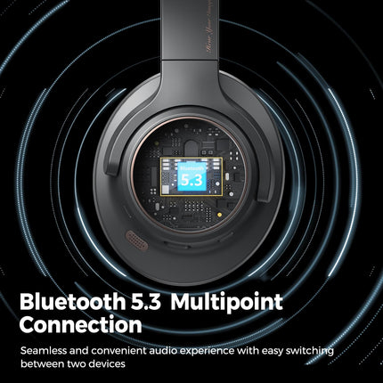 SoundPEATS Space kõrvaklapid, juhtmevabad 5.3, hübriidne aktiivne mürasummutus, ENC mikrofonid, kokkupandav disain, 40 mm draiverid, kahe seadme ühendus, mängurežiim, 123 tundi mänguaega, rakenduse juhtimine