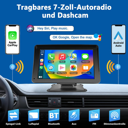 Podofo 7 inch Wireless Apple Carplay Android Auto Portable Car Radio Touchscreen Car Stereo Radio with Bluetooth, FM Transmission, Apple Airplay, Mirror Link