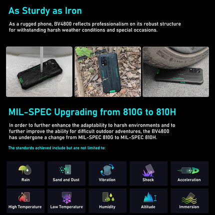 Blackview IP68 Outdoor Smartphone Unlocked BV4800, 6GB+64GB(1TB Expansion), 6.56'' HD+ 120Hz, ArcSoft® 13MP+5MP, Android 13 Dual SIM Waterproof Smartphone, Fingerprint, GPS NFC Green