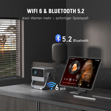 Smart Mini Projector, VOPLLS ​​Autofocus/Keystone Correction 20000 Lumen Portable Projector 4K Supported, WiFi6 Bluetooth Full HD 1080P Video Projector, Small Home Theater/Outdoor Projector for Mobile Phone/Laptop