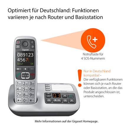 Gigaset E560A - Cordless DECT phone for seniors - Handset with answering machine - Color display - Speakerphone function, Large buttons, Phone with SOS button, Analog phone, platinum [German version]