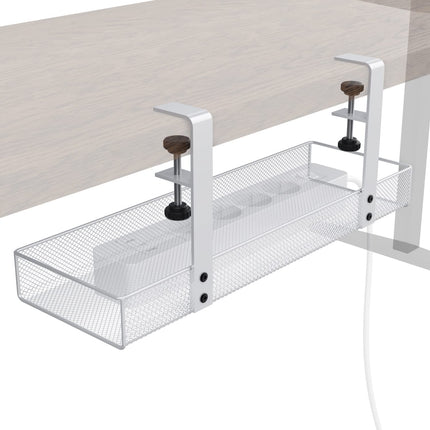 Clamp-on desk cable holder, white – tool-free 4-way mounting – stores cables and power strips (size M, mesh design, cable organizer/cable management) KD Essentials