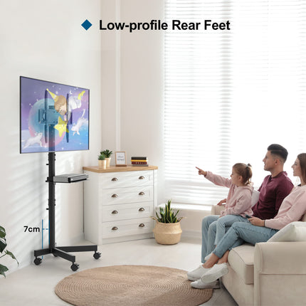 BONTEC ratastega telerialus 23–60-tollistele plasma-/LCD-/LED-teleritele, kaasaskantav sülearvuti riiuliga, kõrgusega reguleeritava ratastega telerialus kuni 25 kg, max. VESA 400x400 mm