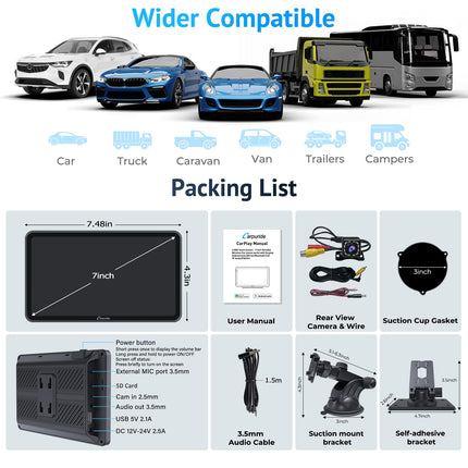 Carpuride Wireless Carplay &amp; Android Auto, 7-inch Touchscreen Digital Media Car Stereo Receiver, Portable Car Radio with Backup Camera, Mirror Link, Bluetooth, GPS, AUX, FM