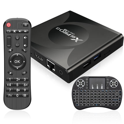 Android 13.0 teleriboks, 4 GB muutmälu, 64 GB ROM, RK3528 neljatuumaline 64-bitine Cortex-A53 kiip, 8K UHD video, 2.4G/5G kahekordne WiFi, Bluetooth 5.0, nutiteleriboks miniklaviatuuriga