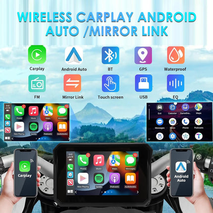 5-inch Motorcycle Carplay GPS Navigation, Airplay CarPlay/Android Auto for Motorcycles, Waterproof IPS Touchscreen, Motorcycle/Motorbike GPS, Bluetooth