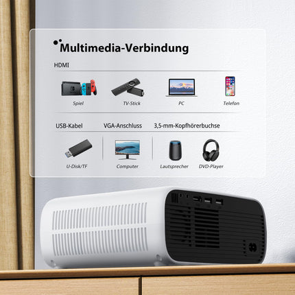 2025. aasta uus suure jõudlusega projektor, toetab Switchi ja PS5-te ilma viivituseta, projektor WiFi ja Bluetoothiga, 20 000 luumenit 4K tugi, Full HD 1080P eraldusvõime (kõrge heledusega versioon)