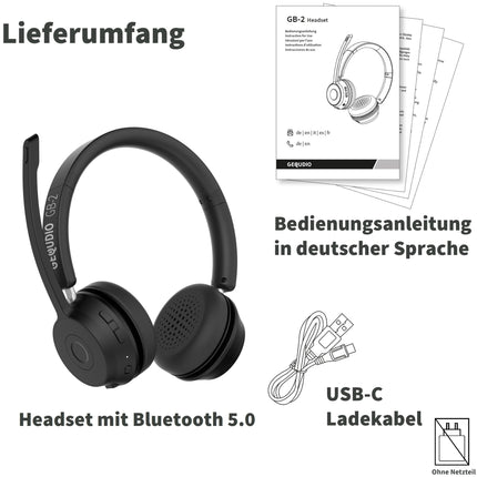 GEQUDIO GB-2 Bluetooth-peakomplekt mikrofoniga | Juhtmevabad kõrvaklapid | Passiivne mürasummutus | Ühenda 2 seadet samaaegselt (mobiiltelefon, arvuti, sülearvuti) | Juhtmevabad peakomplektid | 500 tundi ooterežiimis (ilma USB-adapterita)