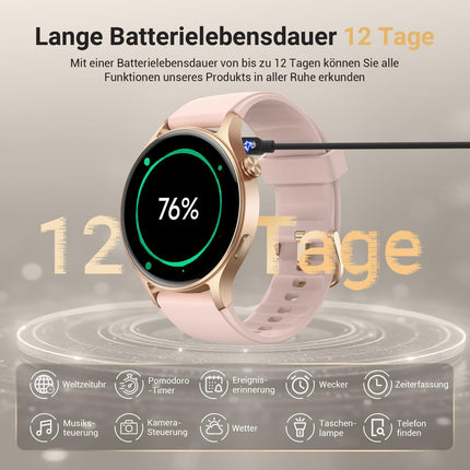 Naiste nutikell ümmargune telefonifunktsiooniga - 1,32-tolline AMOLED-ekraan, fitnesskell 110+ spordirežiimi ja 3ATM-iga, naiste ja meeste kellad iOS/Androidile, sammulugeja, pulsimõõtja/SpO2/unemonitoriga - roosa