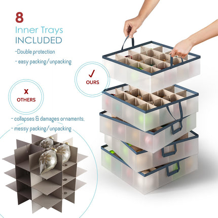 Hearth &amp; Harbor Large Storage Box with Adjustable Plastic Dividers for 128 Christmas Ornaments or Decorations, Plastic