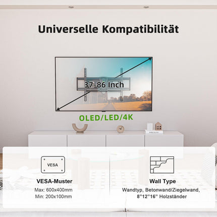 USX-MOUNT teleri seinakinnitus, pööratav ja kallutatav 37–86-tollistele teleritele, teleri seinakinnitus max. VESA 600x400 mm, telerikinnitus kuni 55 kg, pikendatav kaheharuline telerikinnitus, XML901