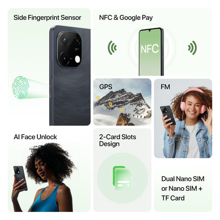UMIDIGI 50MP nutitelefon lukustamata Android 14-12(6+6) GB+128GB mobiiltelefon 6,75-tolline 90Hz ekraan, 5000mAh, 2,2GHz protsessor, G9C 4G kahe SIM-kaardiga, kaasas laadija, Bluetooth 5.4/Face ID/GPS/NFC-must