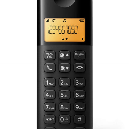 Philipsi juhtmeta telefon D1602B/01 Duo - DECT-telefon 2 komplektis - kodutelefon 1,6-tollise ekraaniga - telefoniraamat ja helistaja ID - leviala 300 m - helitugevuse regulaator - plastik - must