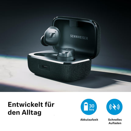 Sennheiser MOMENTUM True Wireless 4 - nutikad kõrvaklapid Bluetooth 5.4, kristallselge heli, ergonoomiline disain, 30-tunnine aku tööiga ja adaptiivne ANC - valge-hõbedane