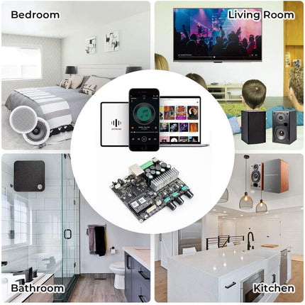 Arylic Up2stream AMP 2.1 WiFi &amp; Bluetooth 5.0 Subwoofer Mini Amplifier Board, 50Wx2+100W Sub Class d Stereo Multiroom AirPlay HiFi Amplifier Board 2.1 for DIY Speaker.