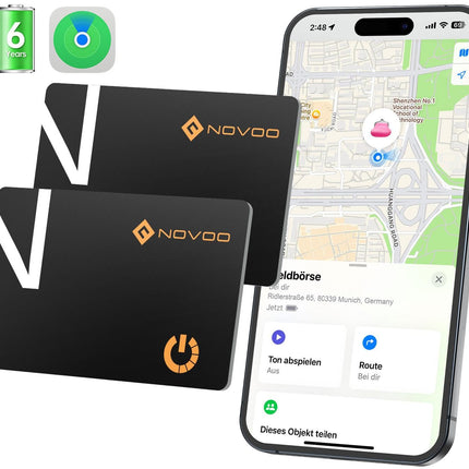 NOVOO Air Tag Card Wallet Tracker Card Thin 1.6mm Smart Bluetooth Tag 6-Year Battery Life Compatible with Apple Find My APP (iOS only), GPS Item Finder for Wallet, Luggage Tag - 2 Pack