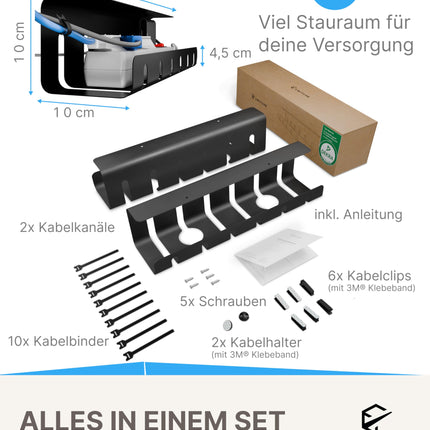 UNITURE® kaablikanali laud [DEKRA sertifitseeritud] - 2 kaablihalduskomplekti komplekt - 2 x 40 cm kaablihoidjat - kaablijuhik - kaablihaldus laua all - must